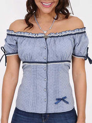 Women's Off Shoulder Short Sleeve Polka Dot Shirt