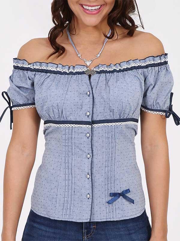 Women's Off Shoulder Short Sleeve Polka Dot Shirt