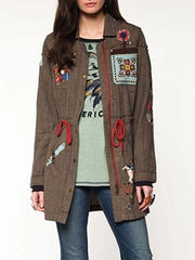 Retro Contrast Flower Lapel Coat