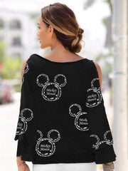 Mickey Mouse Hollow Out Flare Sleeve Shirt