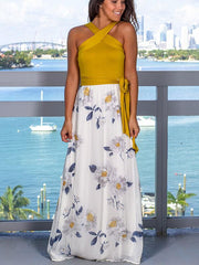 Mustard And Ivory Floral Printed Maxi Dress