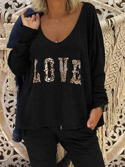 wiccous.com T-Shirts，Plus Size Tops Black / S Women's LOVE Print Long Sleeve Tops