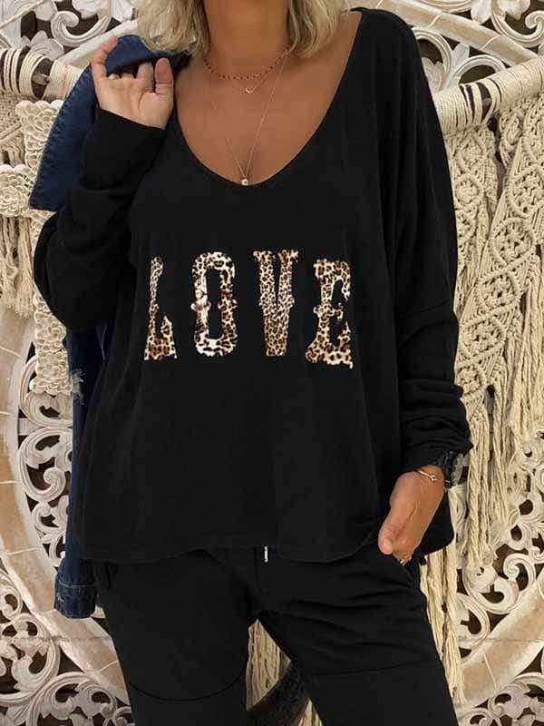 wiccous.com T-Shirts，Plus Size Tops Black / S Women's LOVE Print Long Sleeve Tops