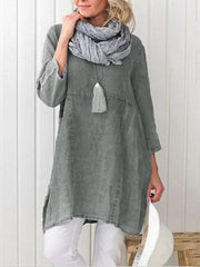 Cotton Linen Sleeve Pocket Shirt