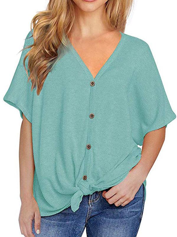 Waffle Knit Loose Bat Wing Tunic Blouses