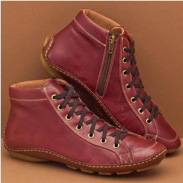 Women Casual Comfy Flat Heel Zipper Faux Leather Ankle Boots
