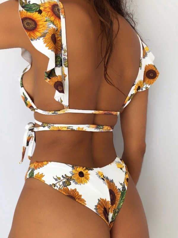 wiccous.com Bikini Rainbow / S Floral Ruffled Low Rise Bikini Set