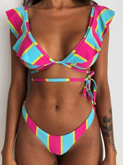 wiccous.com Bikini Rainbow / S Floral Ruffled Low Rise Bikini Set