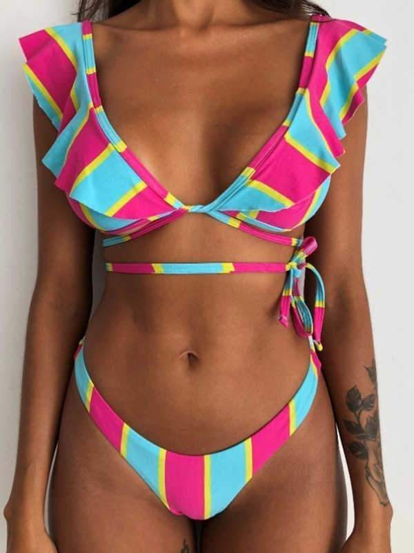 wiccous.com Bikini Rainbow / S Floral Ruffled Low Rise Bikini Set