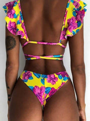 wiccous.com Bikini Rainbow / S Floral Ruffled Low Rise Bikini Set