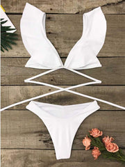 wiccous.com Bikini White / S Floral Ruffled Low Rise Bikini Set