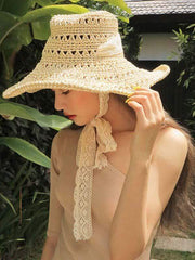 wiccous.com hat Beige Foldable beach straw hat