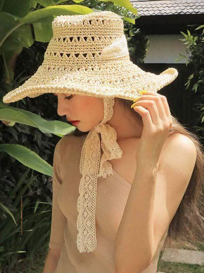 wiccous.com hat Beige Foldable beach straw hat