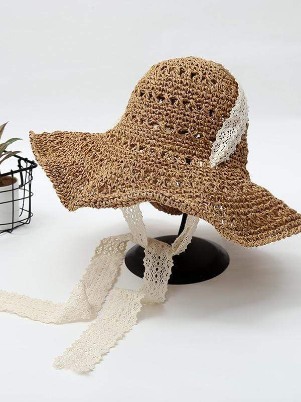 wiccous.com hat Khaki Foldable beach straw hat