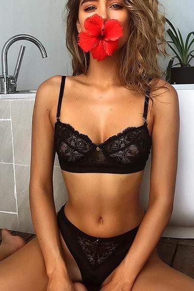 wiccous.com Lingerie Black / S Sheer Floral Lace Bra And Panty Lingerie Set