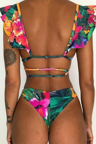 wiccous.com Bikini Pattern1 / S Floral Ruffled Low Rise Bikini Set