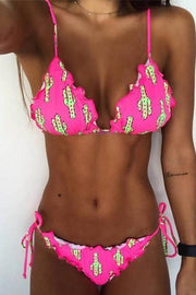 wiccous.com Bikini Pink / S Ruffles Cactus Print Bikini Set