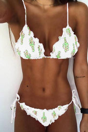 wiccous.com Bikini White / S Ruffles Cactus Print Bikini Set