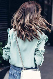 wiccous.com Tops Mint / S Mint Ruffled V-neck Blouse
