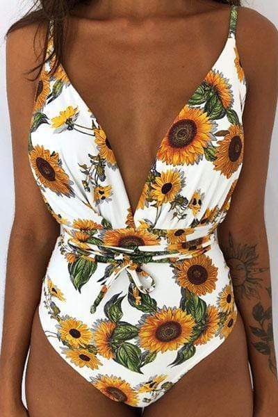 wiccous.com Swimwear S Sunflower Backless One-piece Swimsuit