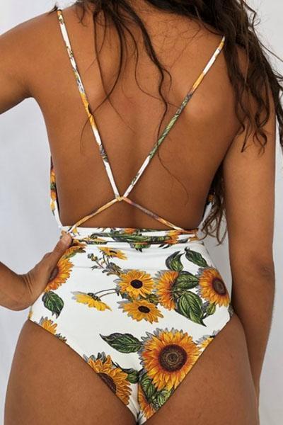 wiccous.com Swimwear S Sunflower Backless One-piece Swimsuit